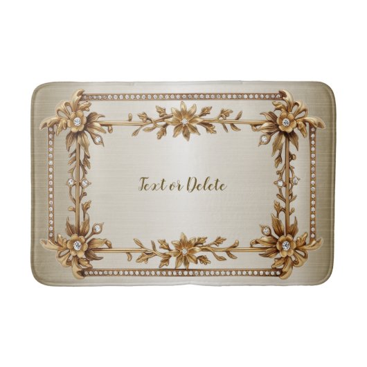 ゴールデン華美長方形ディモンド花シャイニー バスマット (正面)