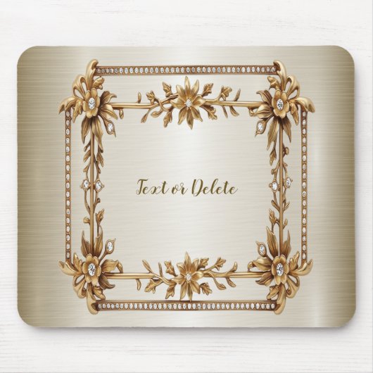 ゴールデン華美長方形ディモンド花シャイニー マウスパッド (正面)