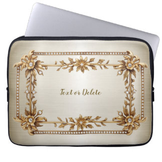 ゴールデン華美長方形ディモンド花シャイニー ラップトップスリーブ