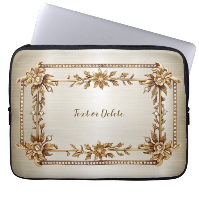 ゴールデン華美長方形ディモンド花シャイニー ラップトップスリーブ (正面)