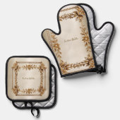 ゴールデン華美長方形ディモンド花シャイニー 鍋つかみ&鍋敷きセット (正面/裏面)