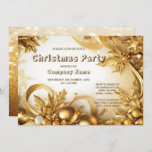 ゴールデン葉クリスマスパーティーホリデー招待状 招待状 (正面/裏面)
