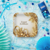 ゴールデン葉クリスマスホリデー紙プレート ペーパープレート (パーティー)