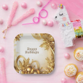 ゴールデン葉クリスマスホリデー紙プレート ペーパープレート (パーティー)