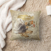 ゴールデン葉バラと鳥装飾用クッション クッション (ブランケット)