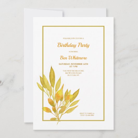 ゴールデン葉·バースデー·パーティー 招待状 (正面)