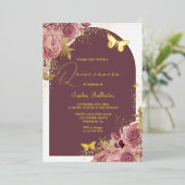 ゴールデン蝶赤面フローラキンセアニェラ金ゴールド 箔招待状 (立ち正面)