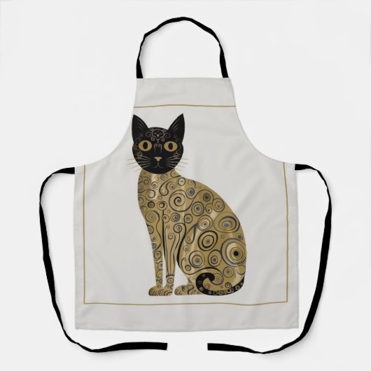 ゴールデン装飾グスタフクリムトスタイルブラックキャットアート エプロン (正面)