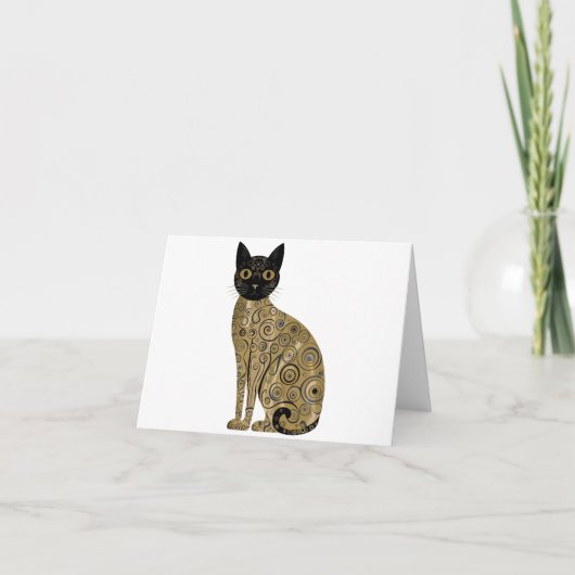 ゴールデン装飾グスタフクリムトスタイルブラックキャットアート カード (正面)