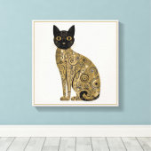 ゴールデン装飾グスタフクリムトスタイルブラックキャットアート キャンバスプリント (インサイチュ (ウッドフロア))