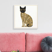 ゴールデン装飾グスタフクリムトスタイルブラックキャットアート キャンバスプリント (インサイチュ (リビング))