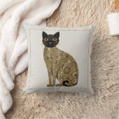 ゴールデン装飾グスタフクリムトスタイルブラックキャットアート クッション (ブランケット)