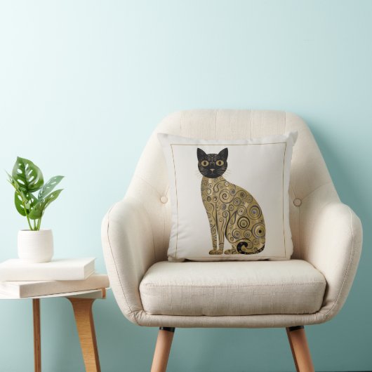 ゴールデン装飾グスタフクリムトスタイルブラックキャットアート クッション (椅子)