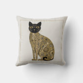 ゴールデン装飾グスタフクリムトスタイルブラックキャットアート クッション (裏面)
