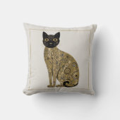 ゴールデン装飾グスタフクリムトスタイルブラックキャットアート クッション (正面)