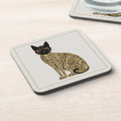 ゴールデン装飾グスタフクリムトスタイルブラックキャットアート コースター (左側)