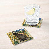 ゴールデン装飾グスタフクリムトスタイルブラックキャットアート スクエアペーパーコースター (インサイチュ)