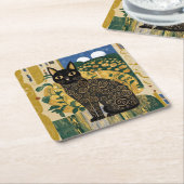 ゴールデン装飾グスタフクリムトスタイルブラックキャットアート スクエアペーパーコースター (アングル)