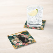 ゴールデン装飾グスタフクリムトスタイルブラックキャットアート スクエアペーパーコースター (インサイチュ)