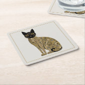 ゴールデン装飾グスタフクリムトスタイルブラックキャットアート スクエアペーパーコースター (アングル)