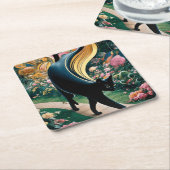 ゴールデン装飾グスタフクリムトスタイルブラックキャットアート スクエアペーパーコースター (アングル)