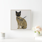 ゴールデン装飾グスタフクリムトスタイルブラックキャットアート スクエア壁時計 (ホーム)