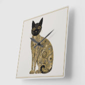 ゴールデン装飾グスタフクリムトスタイルブラックキャットアート スクエア壁時計 (傾斜)