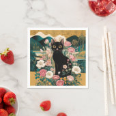 ゴールデン装飾グスタフクリムトスタイルブラックキャットアート スタンダードカクテルナプキン (インサイチュ)