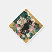 ゴールデン装飾グスタフクリムトスタイルブラックキャットアート スタンダードカクテルナプキン (角)