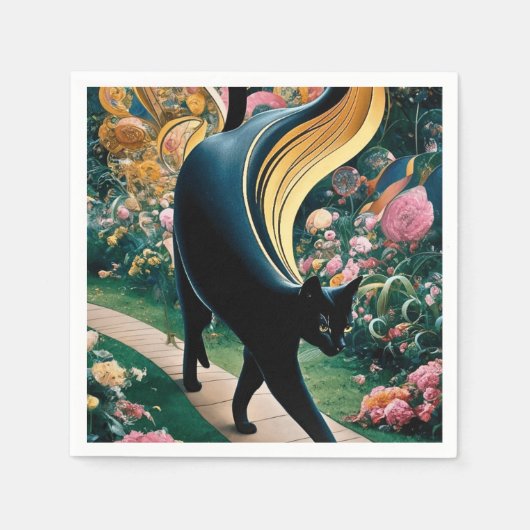 ゴールデン装飾グスタフクリムトスタイルブラックキャットアート スタンダードカクテルナプキン (正面)
