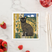 ゴールデン装飾グスタフクリムトスタイルブラックキャットアート スタンダードカクテルナプキン (インサイチュ)