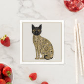 ゴールデン装飾グスタフクリムトスタイルブラックキャットアート スタンダードカクテルナプキン (インサイチュ)