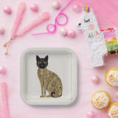 ゴールデン装飾グスタフクリムトスタイルブラックキャットアート ペーパープレート (パーティー)