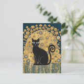 ゴールデン装飾グスタフクリムトスタイルブラックキャットアート ポストカード (スタンド正面)