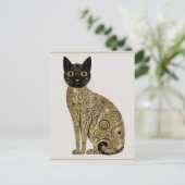ゴールデン装飾グスタフクリムトスタイルブラックキャットアート ポストカード (スタンド正面)