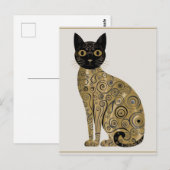 ゴールデン装飾グスタフクリムトスタイルブラックキャットアート ポストカード (正面/裏面)