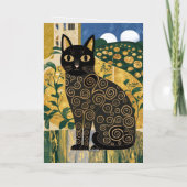 ゴールデン装飾グスタフクリムトスタイルブラックキャットアート 箔グリーティングカード (裏面)