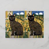 ゴールデン装飾グスタフクリムトスタイルブラックキャットアート 箔グリーティングカード (外側レイダウン)