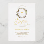 ゴールデン詳細秋リースバプテスマ 箔招待状 (正面)