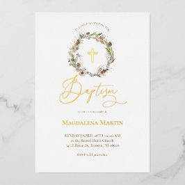 ゴールデン詳細秋リースバプテスマ 箔招待状