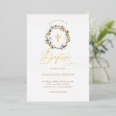 ゴールデン詳細秋リースバプテスマ 箔招待状 (立ち正面)