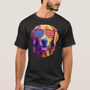 ゴールデン誇りを持ったレトリエバーアメリカ国旗のサングラス Tシャツ