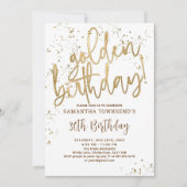 ゴールデン誕生日招待状オールホワイト金ゴールドレディースラッキー 招待状 (正面)