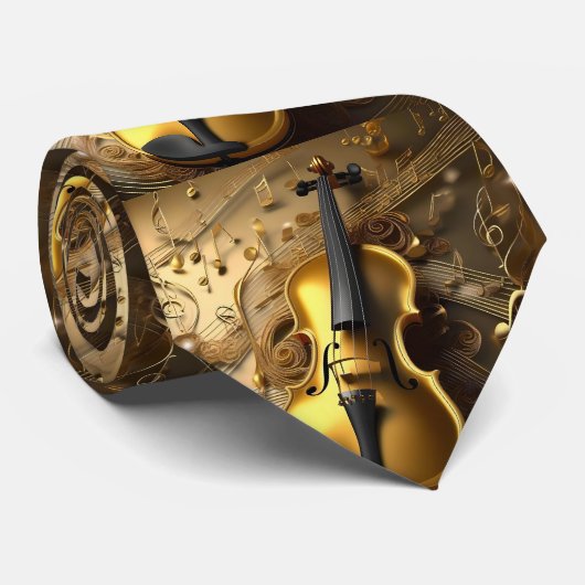 ゴールデン調和:ヴィンテージバイオリンきらめくノート ネクタイ (ロール)
