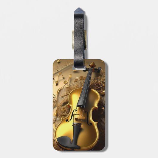 ゴールデン調和:ヴィンテージバイオリンきらめくノート ラゲッジタグ (裏面縦)