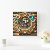 ゴールデン調和:5周年記念フローラ スクエア壁時計 (ホーム)