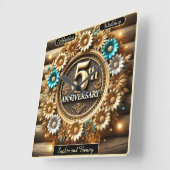 ゴールデン調和:5周年記念フローラ スクエア壁時計 (傾斜)