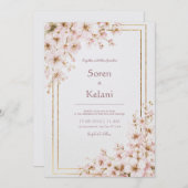 ゴールデン赤面ブロッサム結婚式招待状 招待状 (正面/裏面)