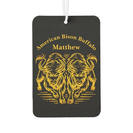 ゴールデン走バイソンの夕日の平野を横切る カーエアーフレッシュナー (裏面)