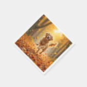 ゴールデン走レトリバーの秋の森 スタンダードカクテルナプキン (角)